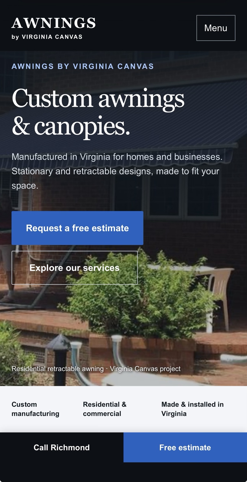 Virginia Canvas homepage design